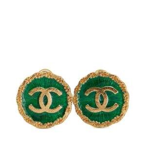 CHANEL Authentic Vintage Green Logo Earrings
